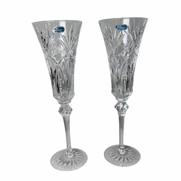 Set Of 2 J G Durand France Cut Lead Crystal Flutes Champagne Wedding - Picture 1 of 5